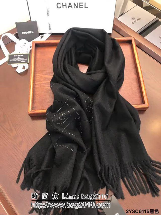 CHANEL香奈兒最新款 燙鑽logo羊絨圍巾 2YSC6115 LLWJ7050